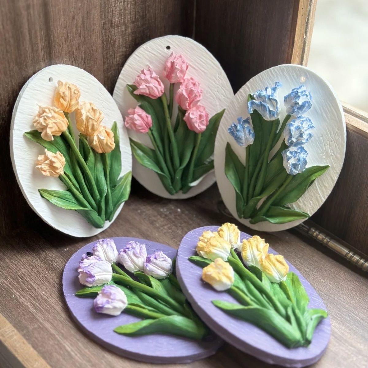 郁金香花束真石膏娃娃手工diy涂色白胚儿童创意涂鸦礼物