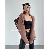 外套长袖 liviahome 廓形外搭针织毛衣罩衫 慵懒一片式 女秋冬 美式