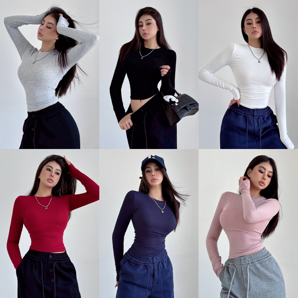 卡戴珊基础修身显瘦长袖T恤女