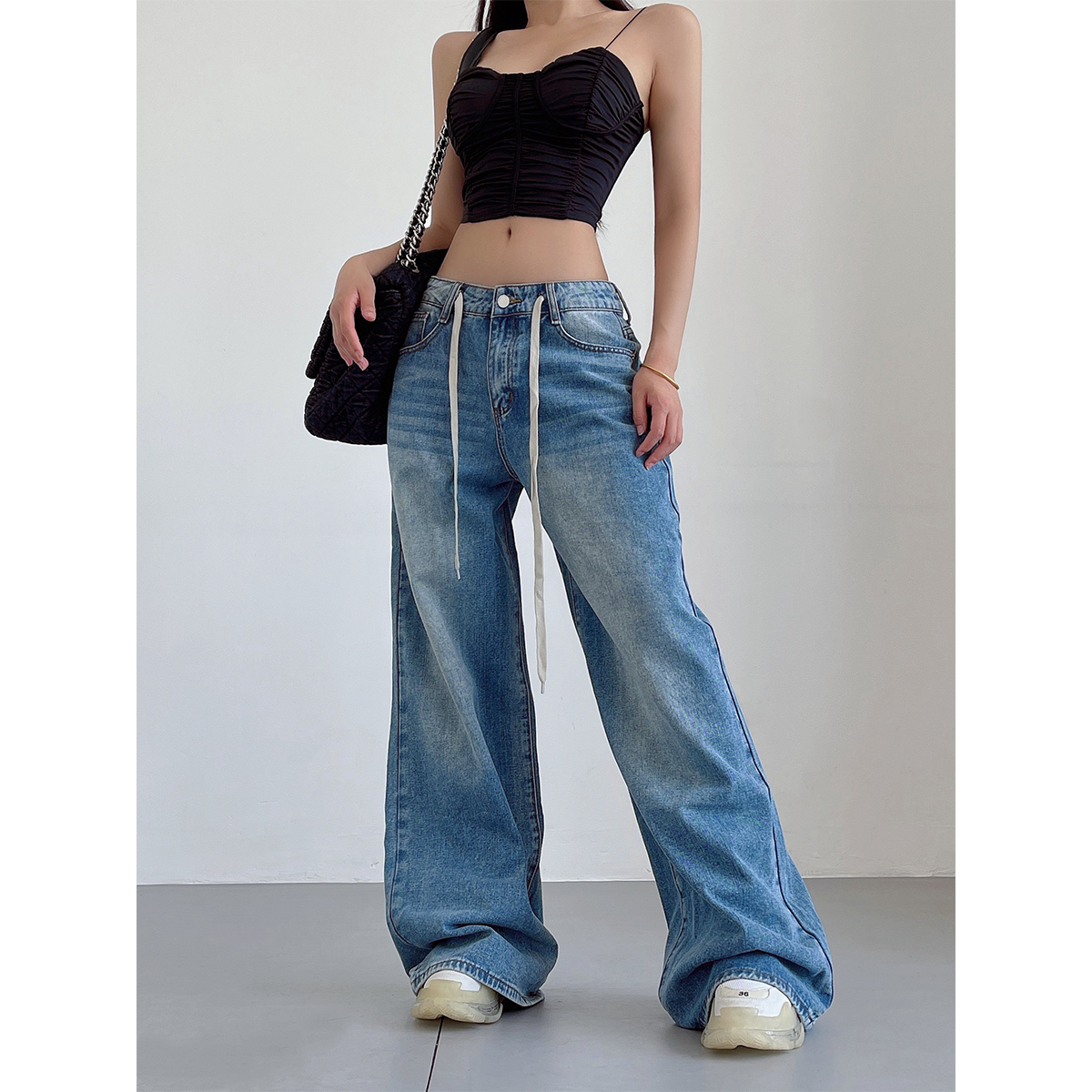 复古美式水洗牛仔长裤