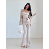 纯欲风性感修身 显瘦长袖 上衣女高腰显瘦微喇裤 liviahome 三件套装