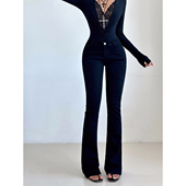 美式 复古黑色低腰微喇牛仔裤 女弹力修身 liviahome 显瘦丰胯拖地裤