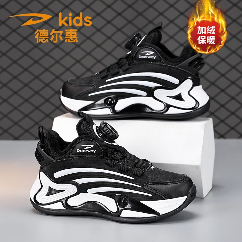 德尔惠儿童运动鞋男童冬季加绒保暖旋转纽扣二棉鞋女童休闲鞋