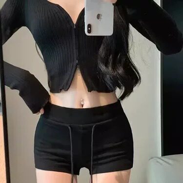 美式辣妹低腰抽绳运动短裤女夏季
