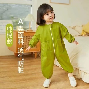 连体儿童罩衣一体式爬爬服防脏防水婴儿爬行服春秋款户外冬季外穿