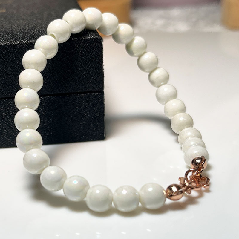 一珠一念珍珠白女生圆珠手链简约防辐射托玛琳离子麦饭石手串饰品