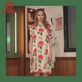 NUT潮牌 淡黄休闲连衣裙 2022夏季 桃子印花 STA 新品 DEVIL