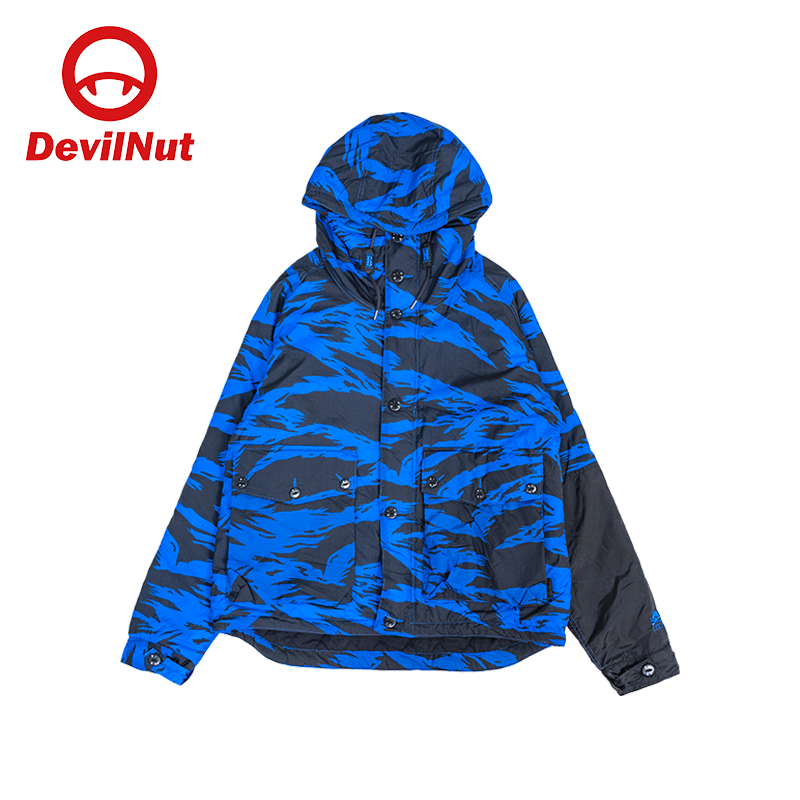 DEVIL NUT迷彩风连帽夹克男潮流外套时尚印花拉链上衣情侣款棉服