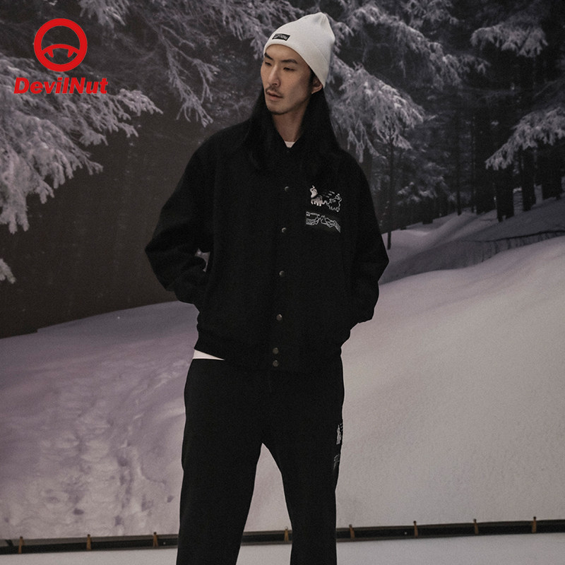 DEVIL NUT潮牌 恶魔 男女同款  复古短圆棒球夹克-BF AET,男装,棉衣,淘宝优惠券,粉丝福利购,淘宝优惠卷