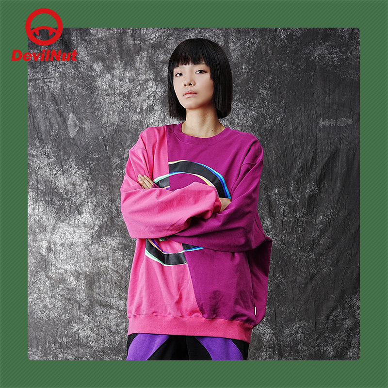 DEVIL NUT潮牌恶魔23秋冬拼色休闲百搭圆领重磅中性风卫衣-ATT