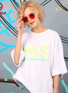 DEVIL NUT小恶魔 潮牌 DNS 夏新款男女情侣白色宽松短袖T恤 STY