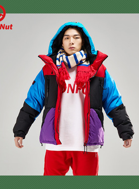 DEVIL NUT潮牌恶魔男士保暖保暖面包羽绒服撞色拼接外套-BH AET