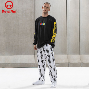 男款 恶魔 火焰迷彩个性 收脚休闲长裤 SET DEVIL BIBH NUT潮牌