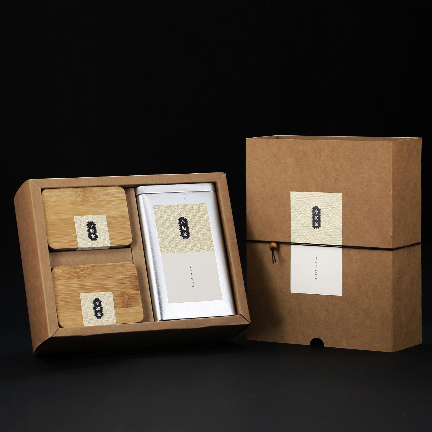 牛皮纸折盒礼品盒创意复古竹盒铁罐红茶绿茶茶叶包装盒空盒定制