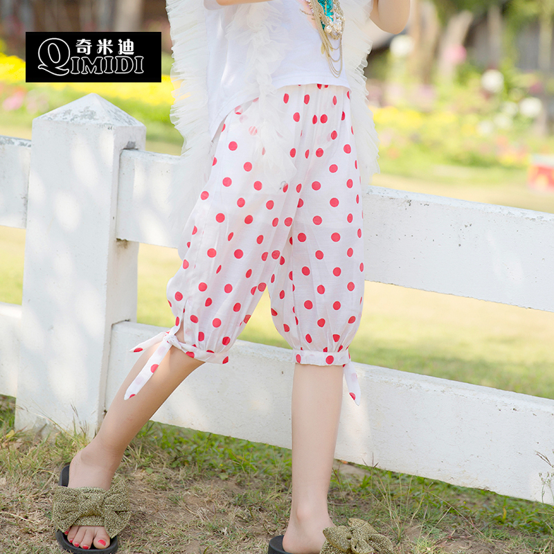 奇米迪 2023夏季新款女童休闲七分裤中大童女孩波点灯笼裤子