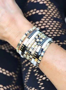 欧美网红简约tila米珠秋冬款冷色系小手链多层叠戴闺蜜小礼物手链