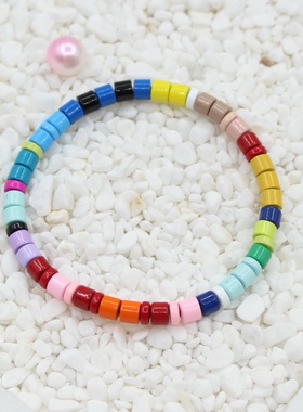 小众设计波西米亚风欧美彩虹手链搪瓷圆珠百搭新潮ins叠戴DIY男女