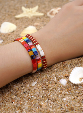 小众波西米亚风tial御幸珠手工串珠红色系小手链轻奢高级感手串女