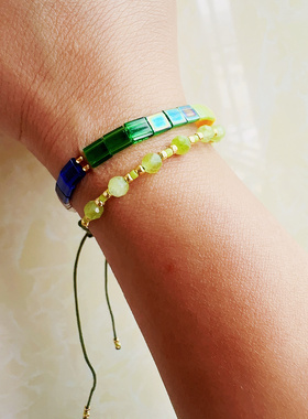 MLGM小众波西米亚风春天绿橄榄树tila套装手链  好看叠戴手串饰品