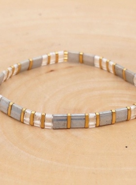 Ins小众设计冷淡风银灰色手串 进口tila珍珠串珠小姐姐叠戴手链女