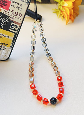 MLGM方糖水晶橙色渐变手机链 手腕短款防丢绳 苹果手机壳挂件配饰