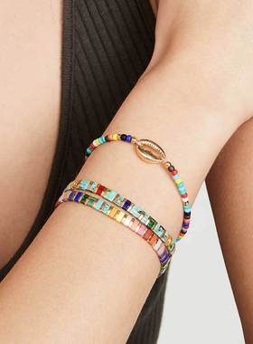 日本Tila御幸miyuki串珠彩色个性手链女夏天的颜色ins波西米亚款