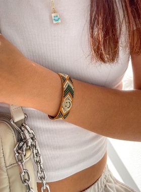 哥伦比亚风手工编织民族风彩色流苏幸运手绳男女织带微镶笑脸手链