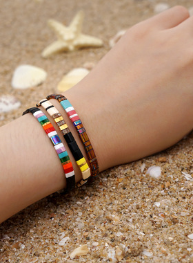 手链ins小众设计简约个性tila米珠手串欧美彩虹弹力线手链女 闺蜜