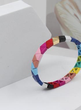 小众设计ins欧美风锌合金搪瓷手链几何立体个性百搭叠戴小手串女