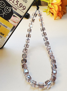 MLGM原创设计方糖淡紫色水晶手机链 高级感拉满闪闪发亮手机挂绳