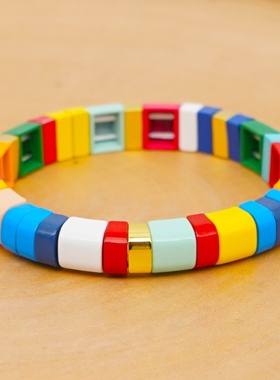 小众设计美国Ra同款锌合金搪瓷烤漆彩虹半圆夏日冰凉轻奢痞帅手链