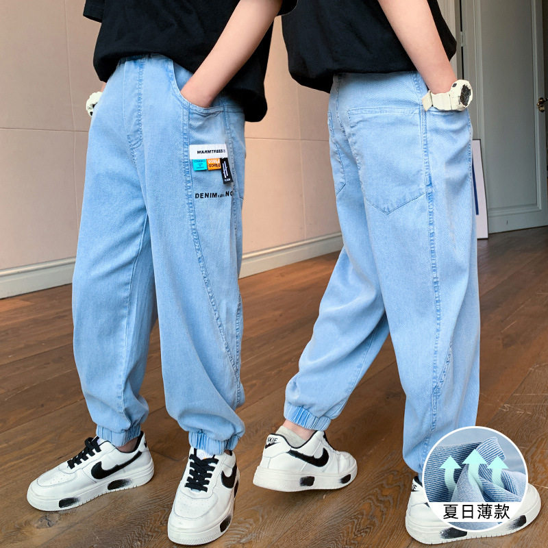 25新款男童天丝棉牛仔防蚊裤子空调裤新款儿童薄款透气宽松裤