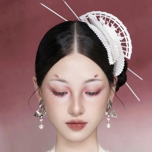 新中式旗袍古风扇子发夹头饰汉服配饰东方十二星座白鹤百合妆造