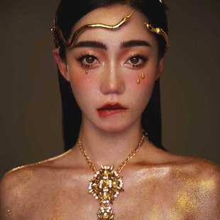 沙漠敦煌金色蛇形项链多变造型头饰蛇形饰品欧美辣妹夸张身体链