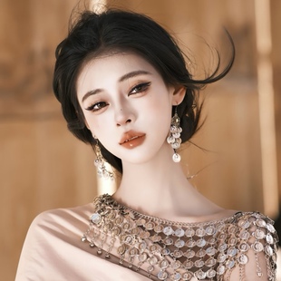 新款希腊女神连衣裙埃及公主头饰敦煌旅拍写真配饰异域风耳环肩链