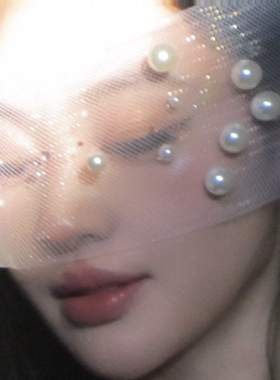 白色珍珠眼纱眼罩女夸张风绑带