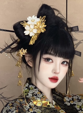 新款流苏发夹黑道千金黑色和服写真旅拍女摄影和风汉服古风发饰