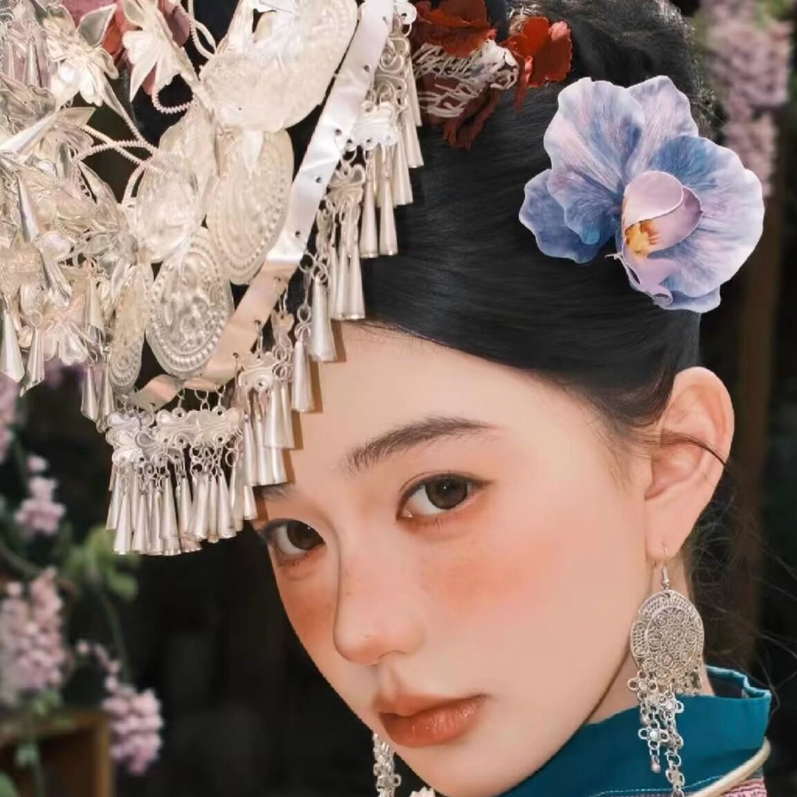 贵州苗族苗银帽子项圈少数民族侗族步摇梳子发簪头饰演出服配饰女