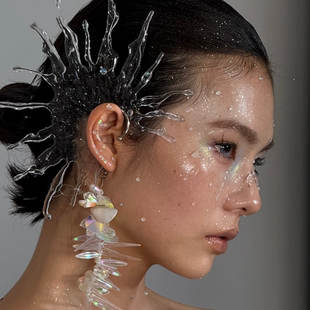 透明人鱼耳饰水滴头饰美人鱼鲛人耳挂cosplay汉服配饰品水珠 新款