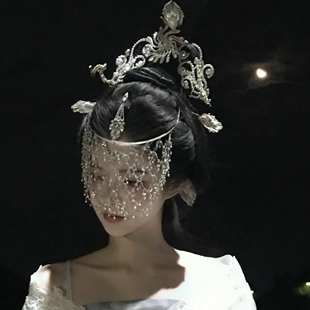 古早感白月光同款面帘异域风情汉服配饰古风面纱流苏挂耳遮脸面饰