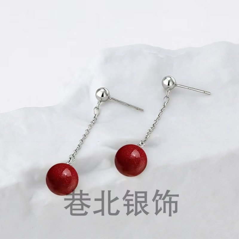 朱砂紫砂足银纯银耳环简约长款显脸瘦耳饰银饰百搭时尚本命年耳坠,饰品/流行首饰/时尚饰品新,耳环,淘宝优惠券,粉丝福利购,淘宝优惠卷