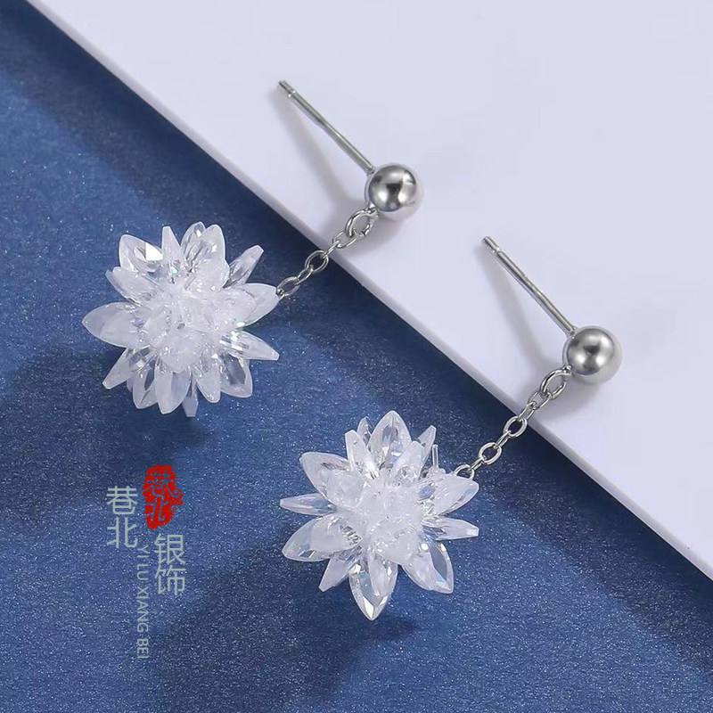 冰花耳坠s925纯银耳环女2024年新潮款韩版时尚防过敏百搭网红耳饰,饰品/流行首饰/时尚饰品新,耳环,淘宝优惠券,粉丝福利购,淘宝优惠卷