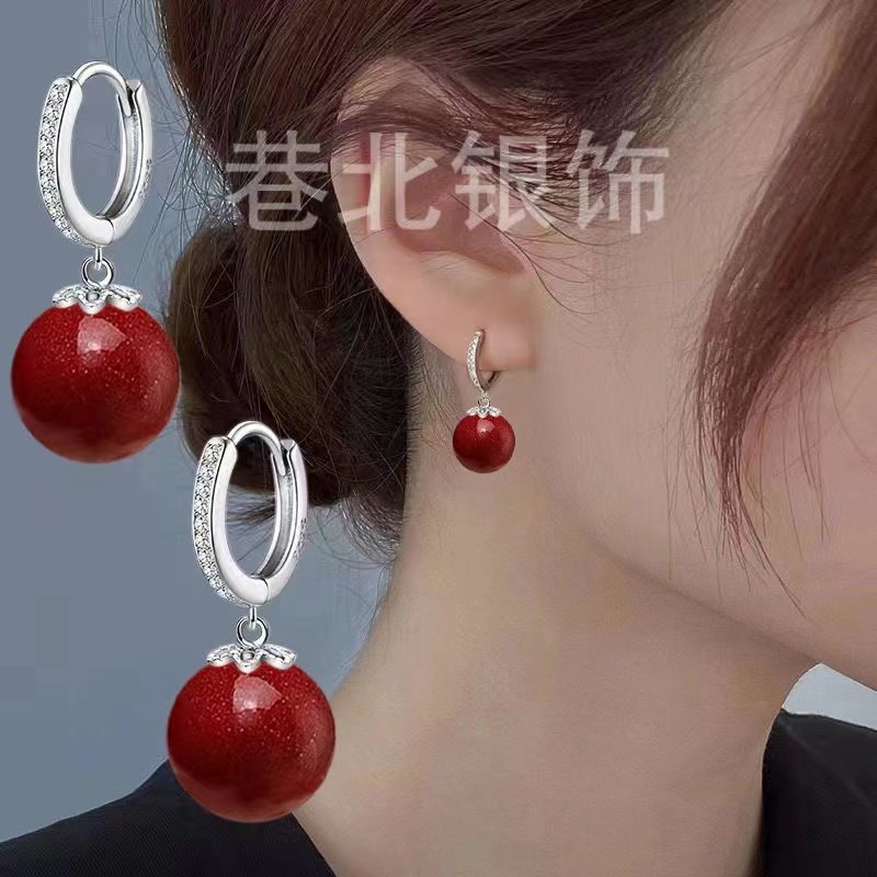 新款朱砂耳环s925银防过敏高级感上档次耳坠气质时尚爆款百搭耳饰,饰品/流行首饰/时尚饰品新,耳环,淘宝优惠券,粉丝福利购,淘宝优惠卷