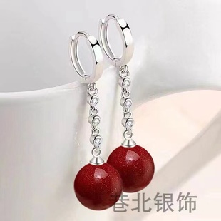 本命年朱砂耳环2024新款爆款高级感上档次耳坠正品纯银防过敏耳饰
