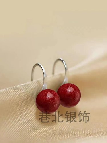 本命年朱砂紫砂龙年新款耳饰高跟鞋气质耳环925纯银999足银耳饰女