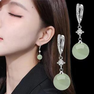 玉石耳环2024年新款火爆高级感时尚上档次耳饰s925纯银气质耳坠女