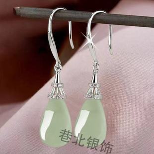 925纯银耳坠玉石水滴高级感上档次耳环2025新款爆款轻奢洋气耳饰