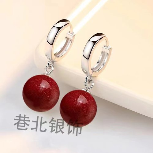 999足银朱砂耳环2024新款爆款本命年龙年925纯银时尚复古紫砂耳饰