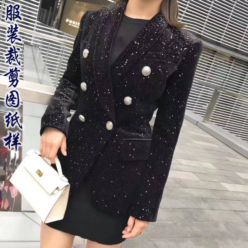 青果领西装外套 图裁剪纸样11实物 剪图缝纫纸样板图衣服图纸女装