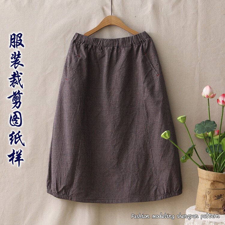 文艺棉麻亚麻半身裙灯笼裙 图裁剪纸样11实物 剪图缝纫纸样板图